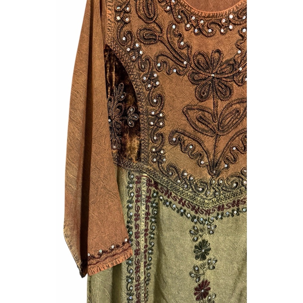 Shoreline Long-Sleeved, Ombre-Dyed, Embellished Boho-Style Maxi Dress Women's OS - Picture 9 of 12